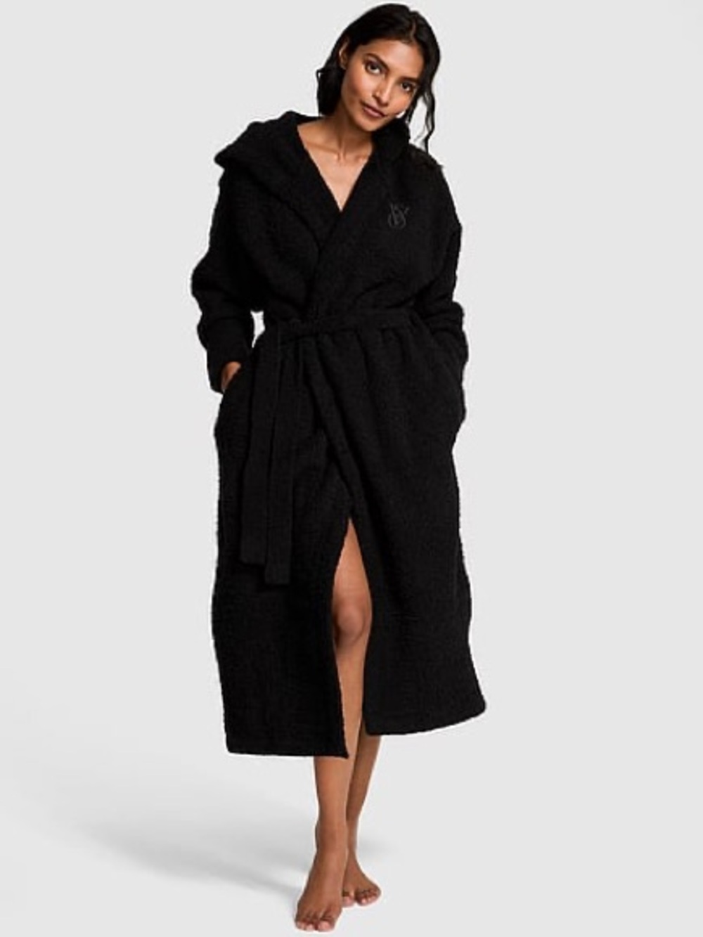 Plush Black Hooded Robe with Belt